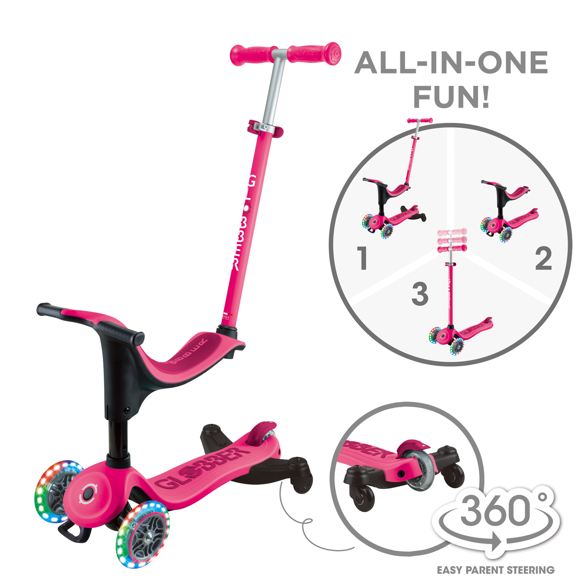 Scooter 3 en 1 Globber Go Up Deluxe Lights 360