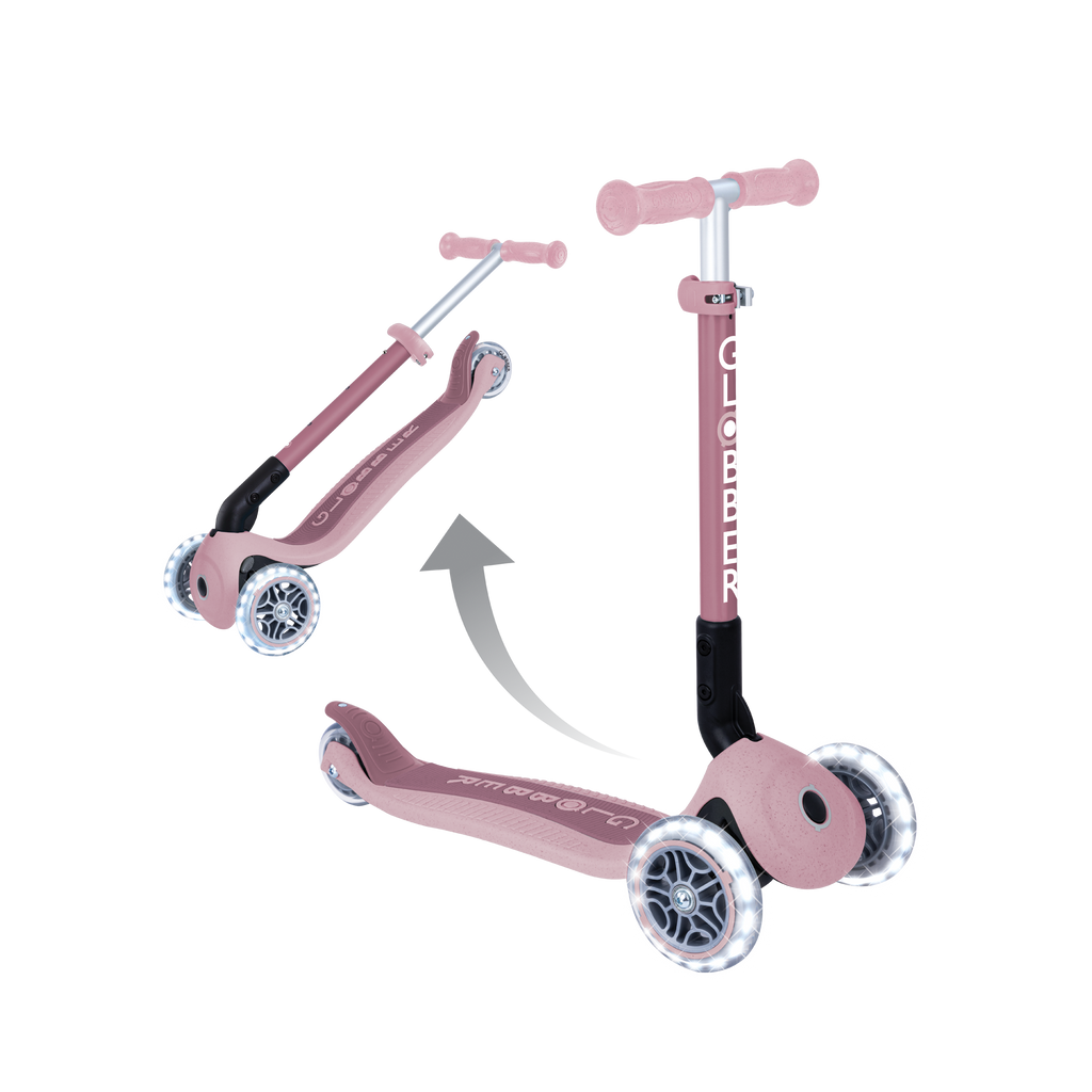 Scooter Infantil 3 Ruedas Globber Ecológico Plegable con Luces Berry