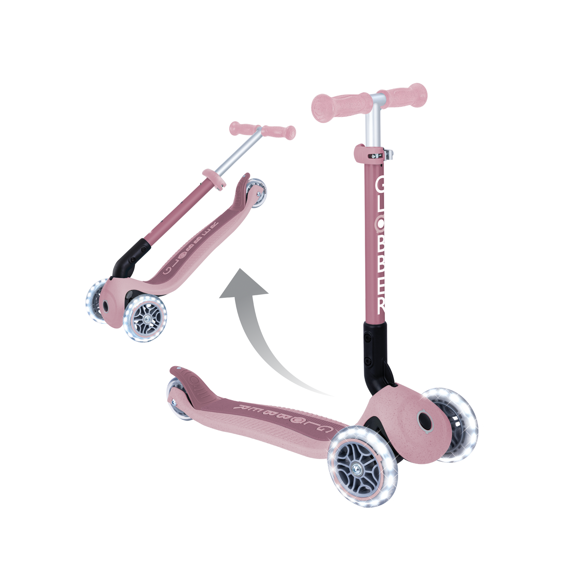 Scooter Infantil 3 Ruedas Globber Ecológico Plegable con Luces Berry