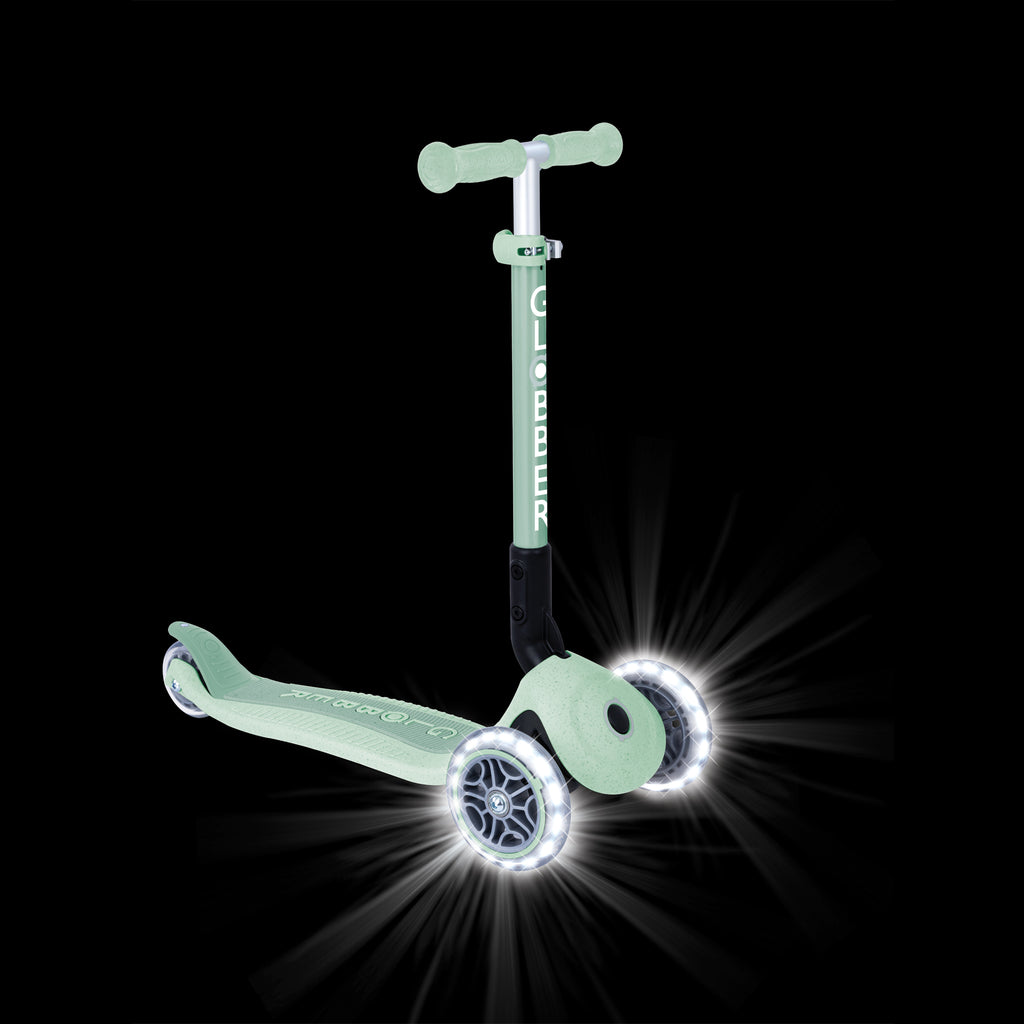 Scooter Infantil 3 Ruedas Globber Ecológico Plegable con Luces Pistachio