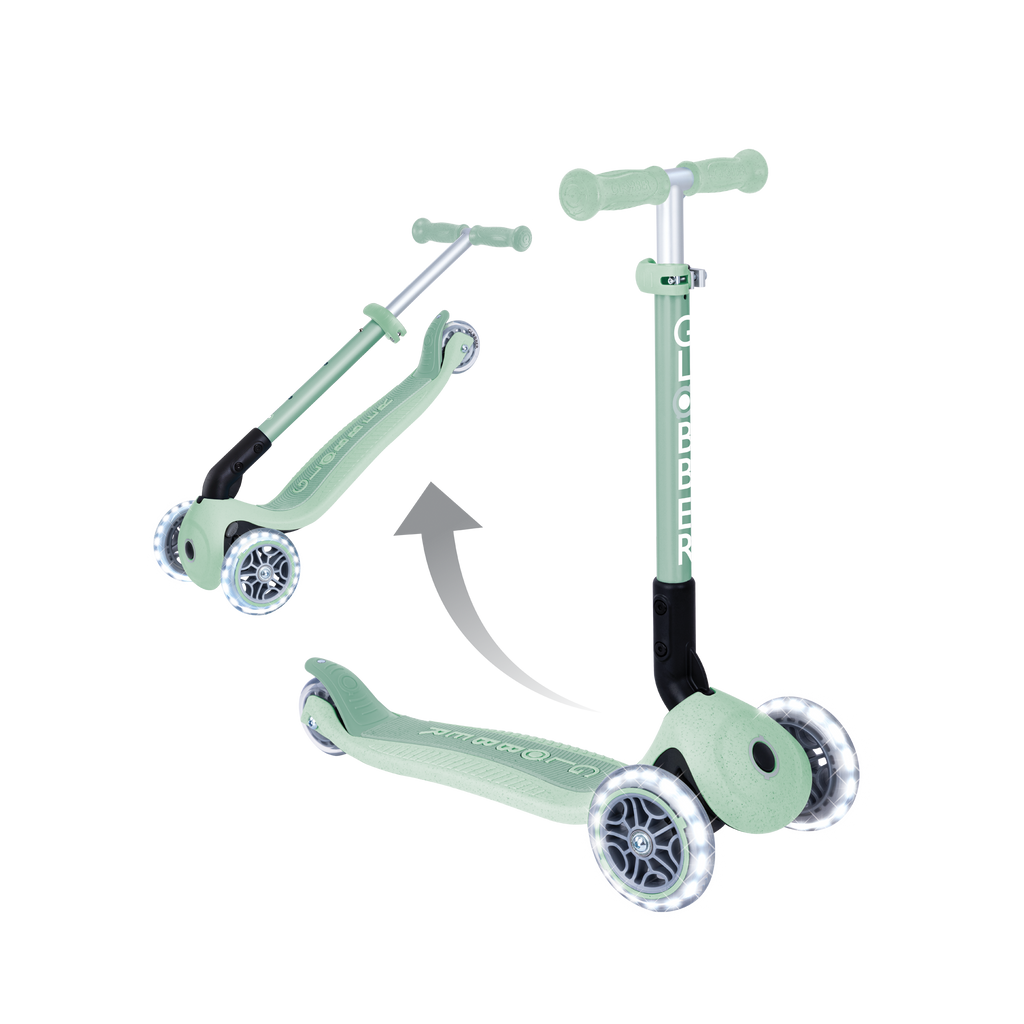 Scooter Infantil 3 Ruedas Globber Ecológico Plegable con Luces Pistachio