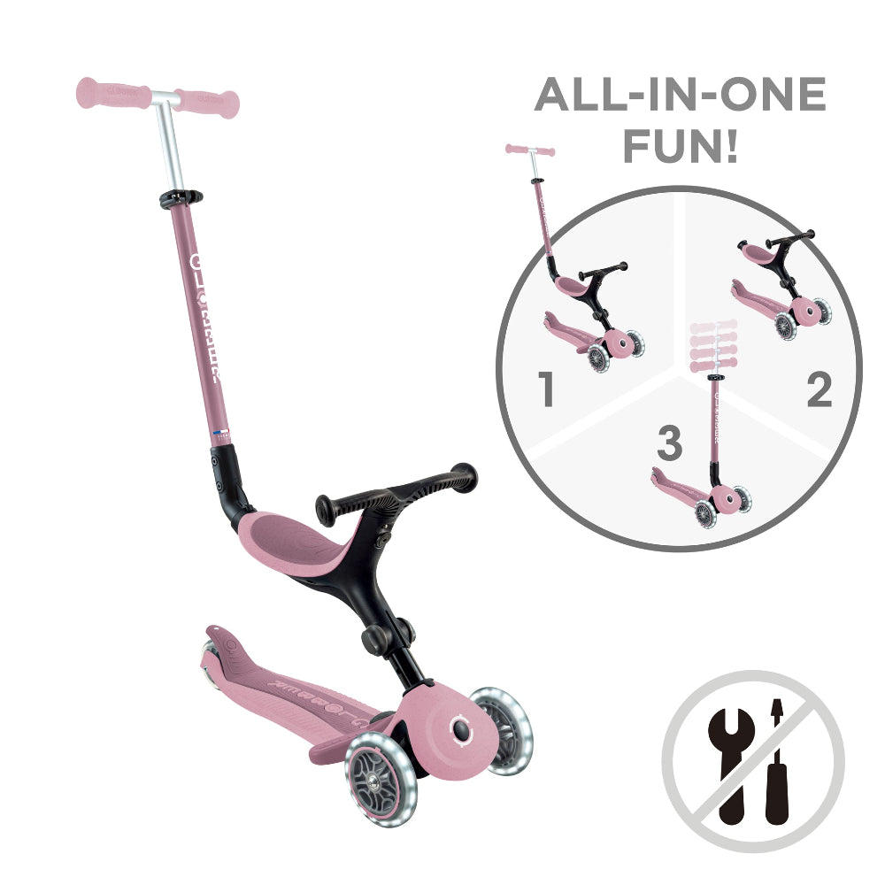 Scooter 3 en 1 Globber Go Up Lights Ecologic con Luces LED Berry